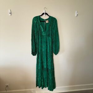 Anthropologie / Farm Rio Green Long Sleeve Dress